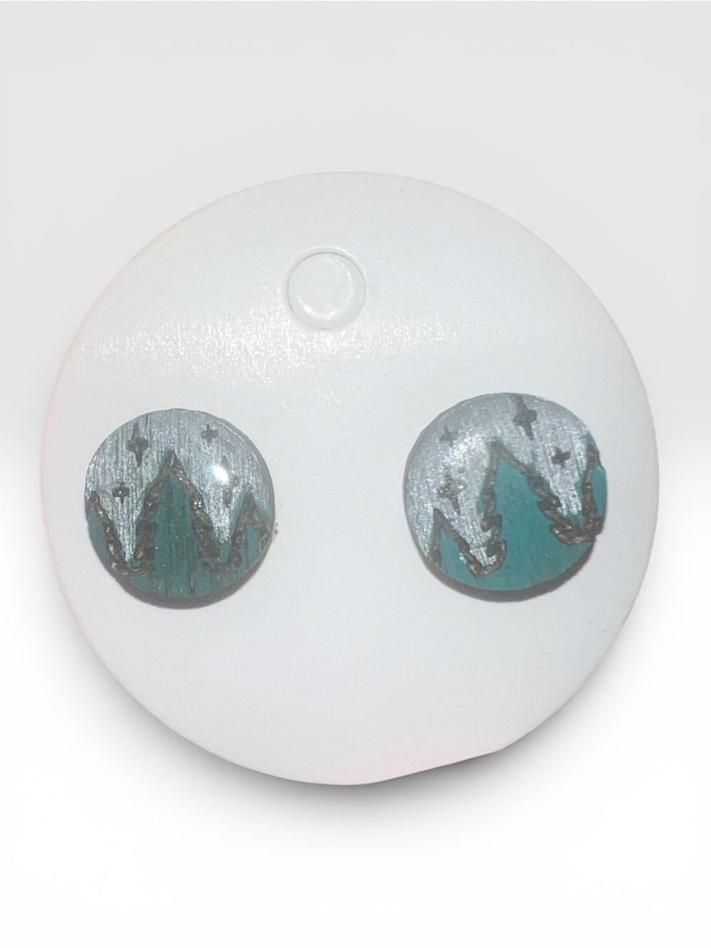 Hand-Painted Teal and Silver Mountain Stud Earrings